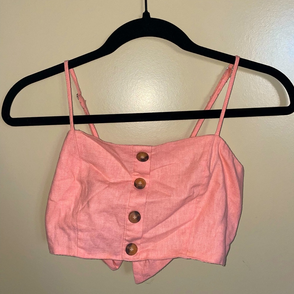 S Pink Crop top, tie back. adjustable straps.
